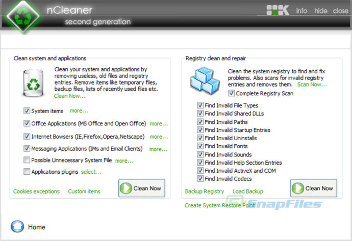 screen capture of nCleaner