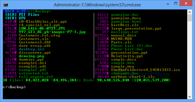 screen capture of NDIR Color Directory Lister