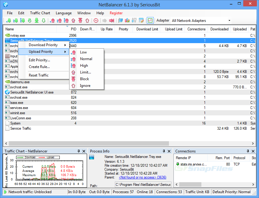 screen capture of NetBalancer
