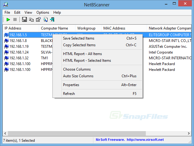 screen capture of NetBScanner