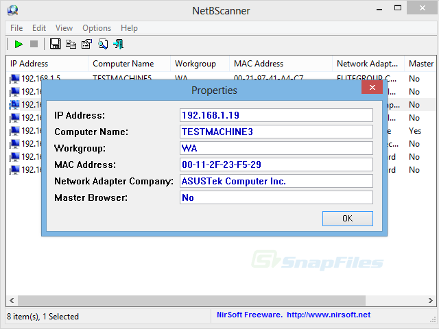 screenshot of NetBScanner