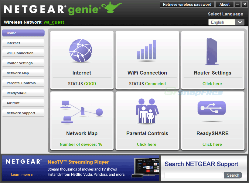 screen capture of Netgear Genie