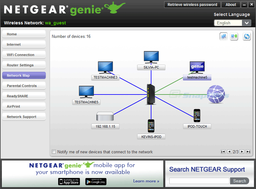 screenshot of Netgear Genie