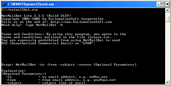 screen capture of NetMailBot