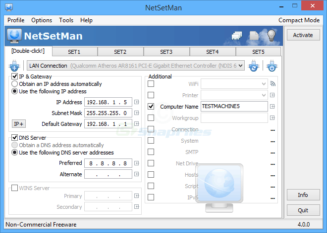 screen capture of NetSetMan