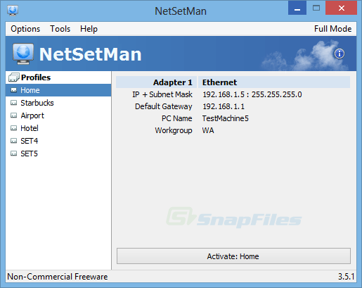 screenshot of NetSetMan
