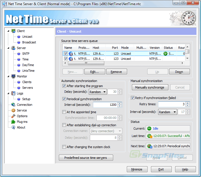 screen capture of Net Time Server & Client