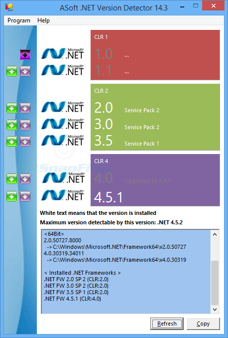 screen capture of .NET Version Detector