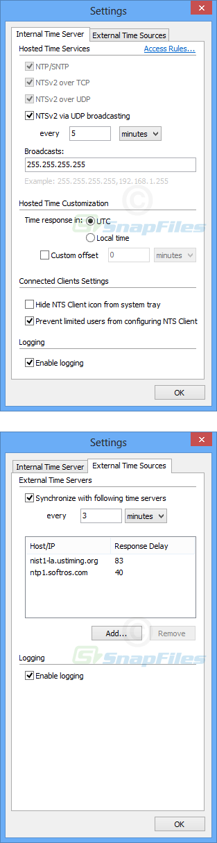 screenshot of Network Time System