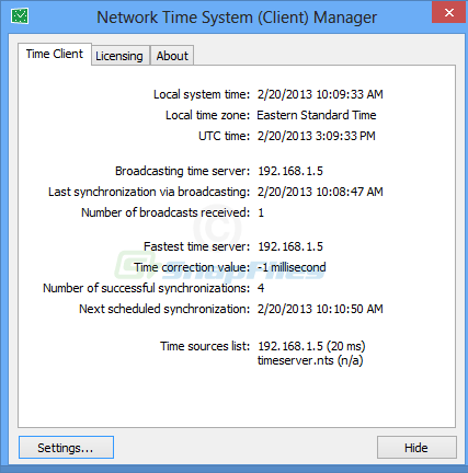 screenshot of Network Time System