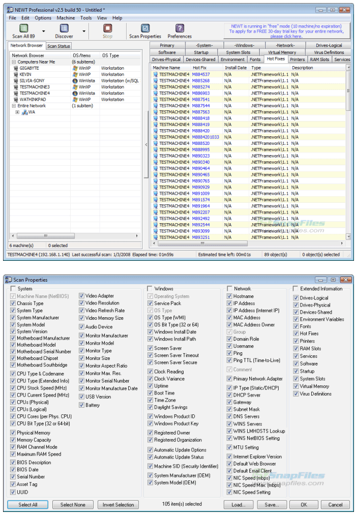 screenshot of NEWT Professional Network Inventory