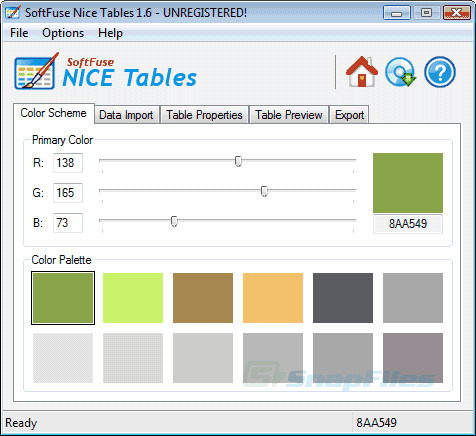 screen capture of SoftFuse Nice Tables