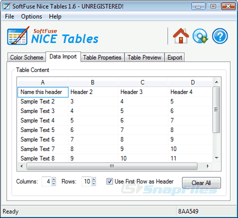 screenshot of SoftFuse Nice Tables
