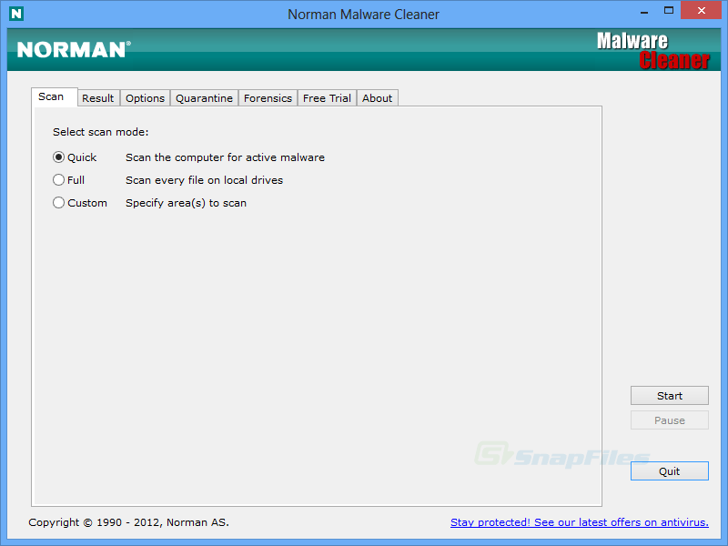screen capture of Norman Malware Cleaner