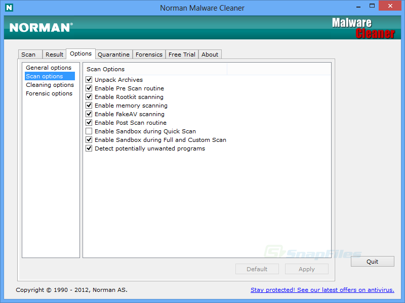 screenshot of Norman Malware Cleaner
