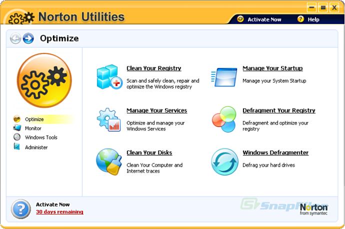 screen capture of Norton Utilities