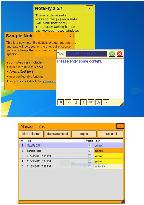 screenshot of NoteFly