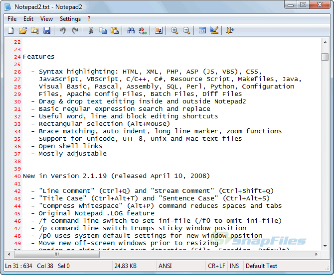 screen capture of Notepad2