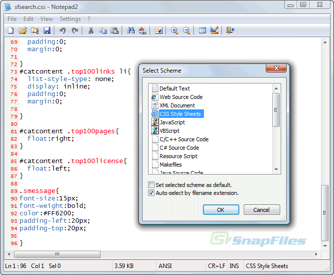 screenshot of Notepad2