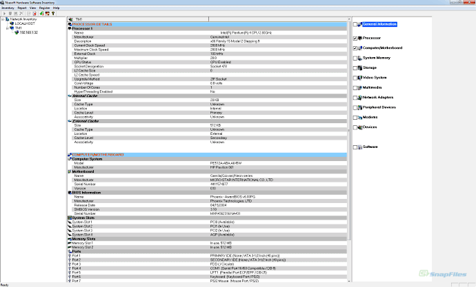 screen capture of Nsasoft Hardware Software Inventory
