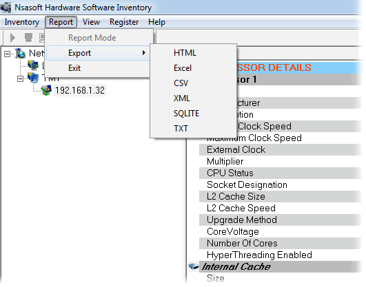 screenshot of Nsasoft Hardware Software Inventory