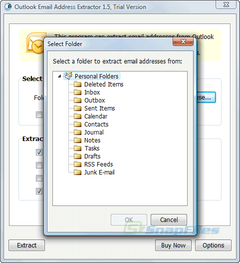 screenshot of Outlook Email Address Extractor