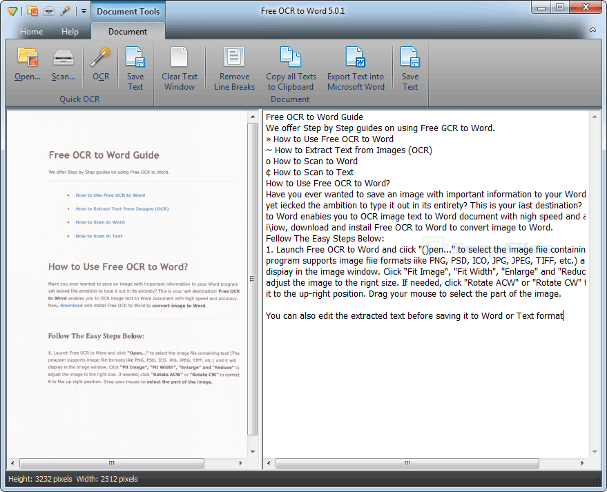 screenshot of Free OCR to Word