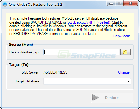 screen capture of One-Click SQL Restore