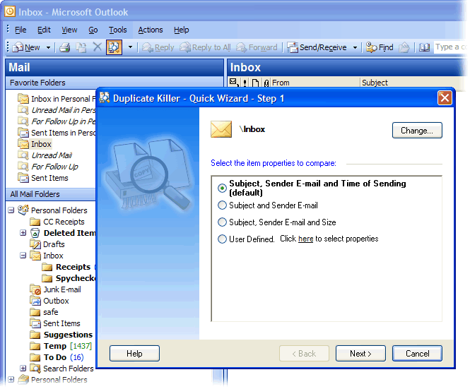 screen capture of Duplicate Killer for Microsoft Outlook
