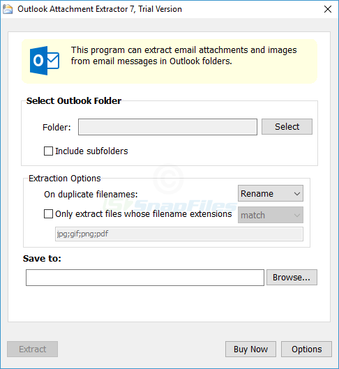 screen capture of Outlook Attachment Extractor