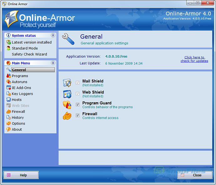 screen capture of Online Armor Free