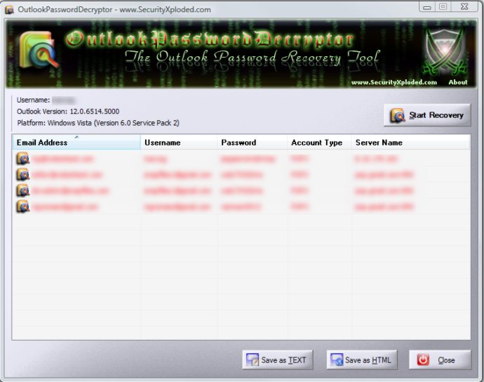 screen capture of OutlookPasswordDecryptor