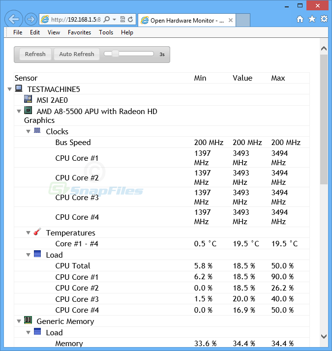screenshot of Open Hardware Monitor