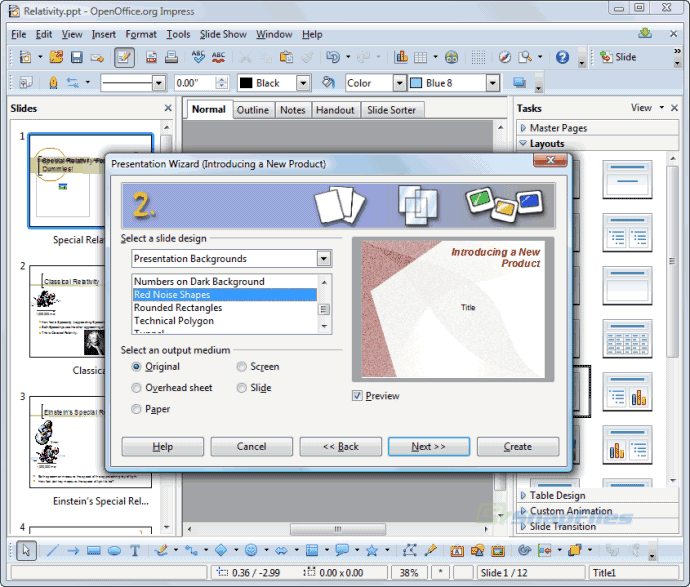 screenshot of OpenOffice