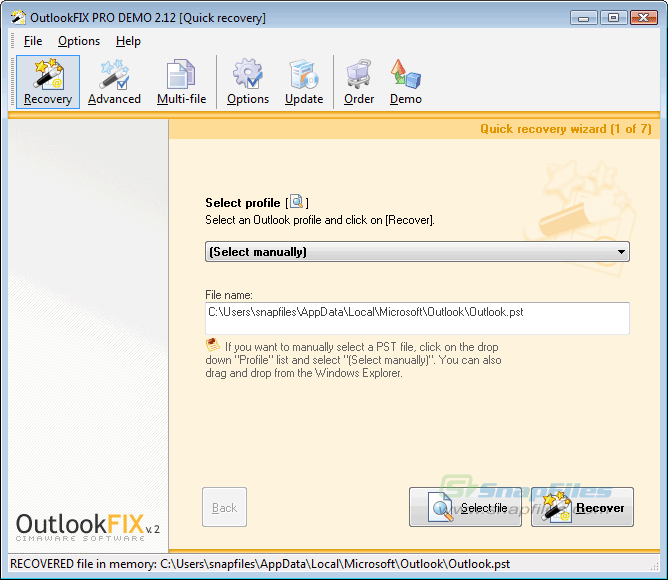 screen capture of OutlookFIX