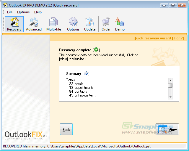 screenshot of OutlookFIX