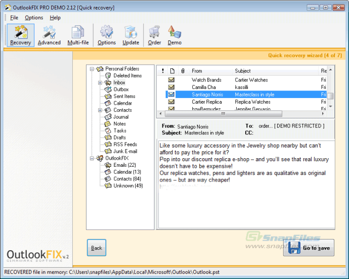 screenshot of OutlookFIX
