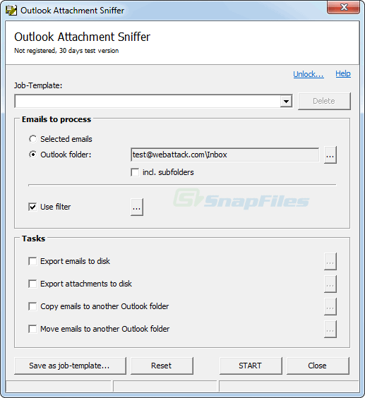 screen capture of Outlook Attachment Sniffer