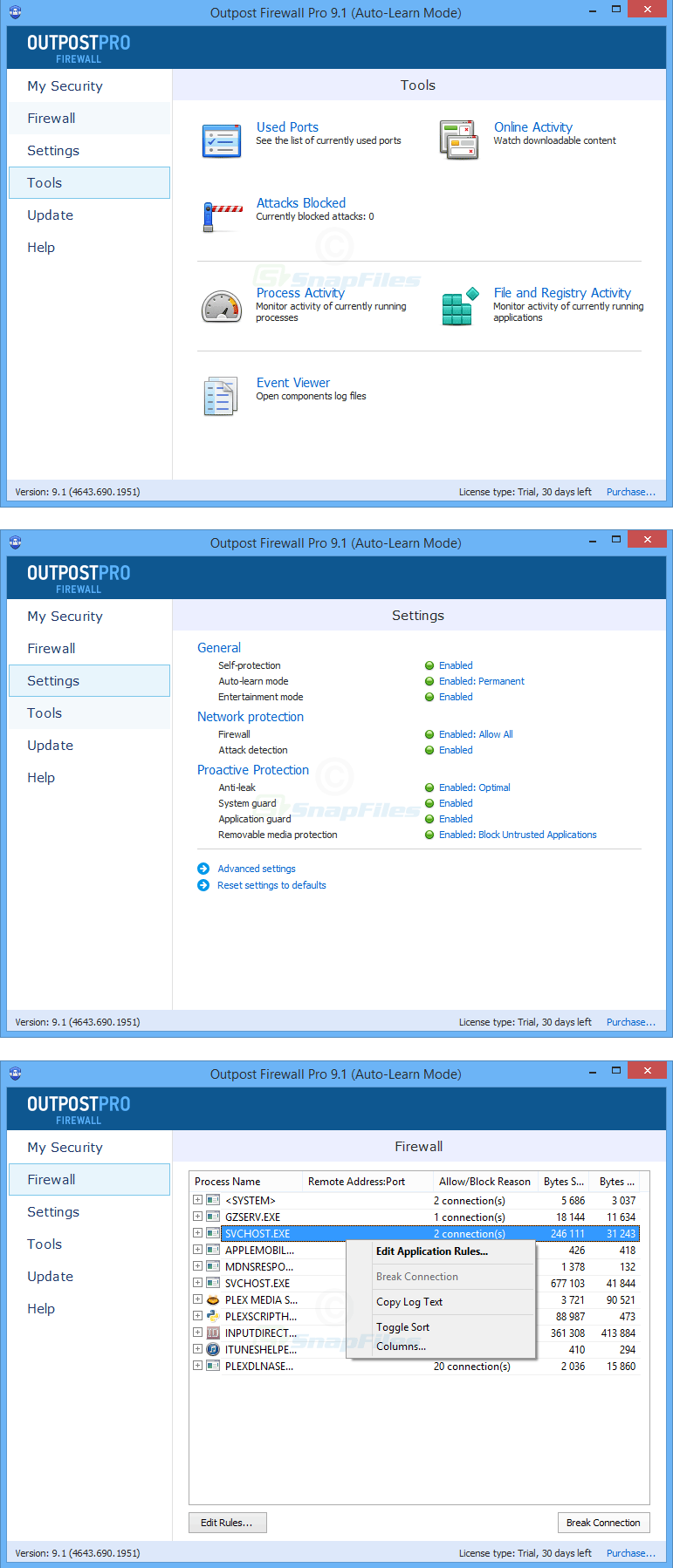 screenshot of Outpost Firewall Pro