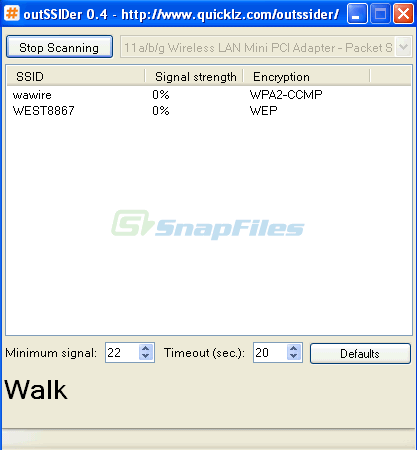 screenshot of outSSIDer WiFi Scanner