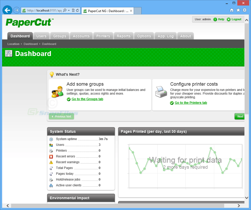screen capture of PaperCut NG