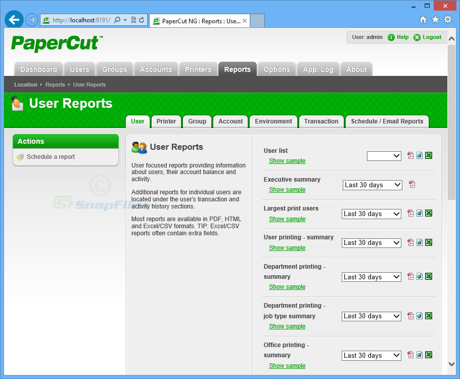 screenshot of PaperCut NG