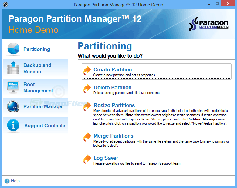 screen capture of Paragon Partition Manager