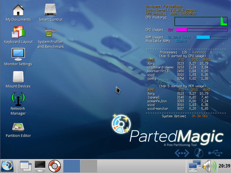 screenshot of Parted Magic Live CD