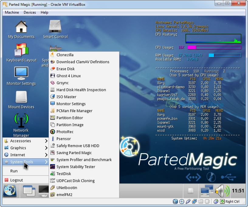 screenshot of Parted Magic Live CD