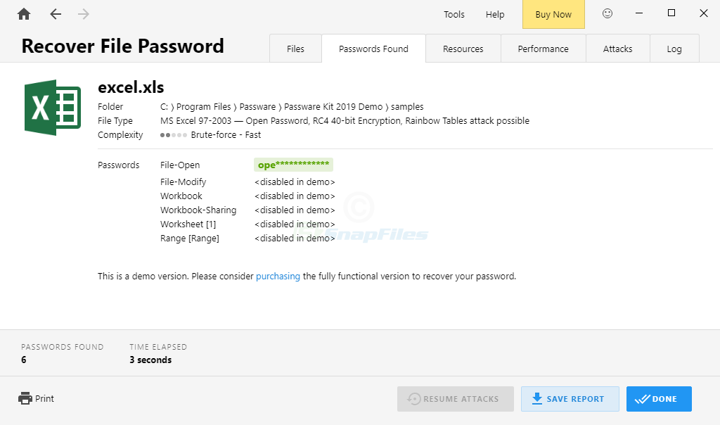 screenshot of Passware Kit Basic Demo