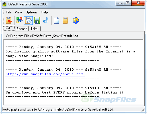 screen capture of DzSoft Paste and Save