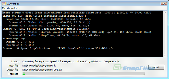 screenshot of Pazera Free FLV to AVI Converter