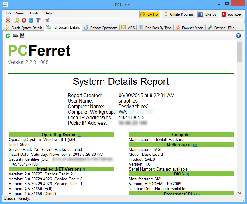 screen capture of PCFerret