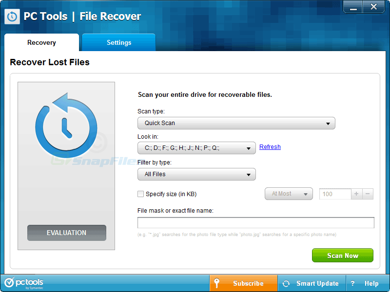 screen capture of Pc Tools File Recover